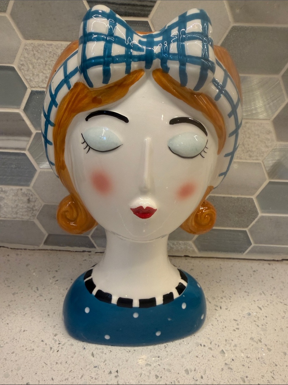 Ceramic Lady Head Sculpture Planter. Anthropomorphic
